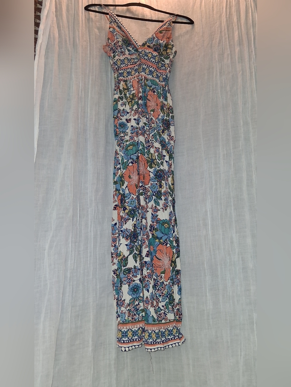 Angie Strappy Floral Romper in White, Coral & Teal - Picture 3 of 5